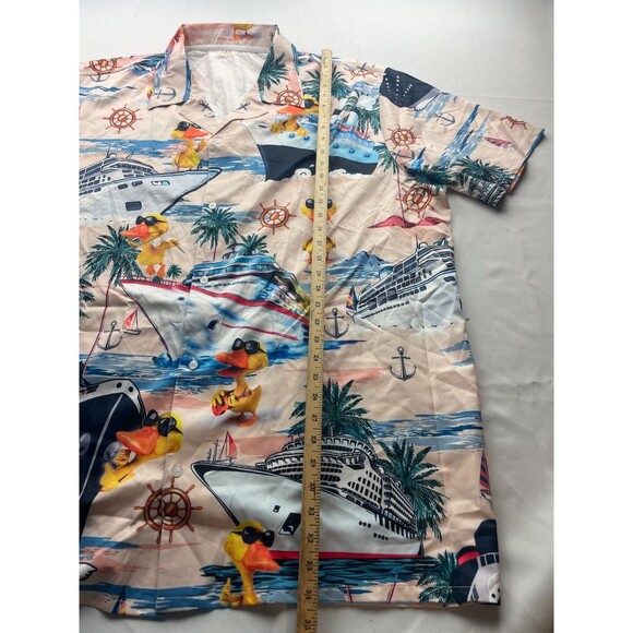Funny Horse Racing Hawaiian Shirt Mens 3XL Multicolor Duck Boat Print Summer - Picture 2 of 4